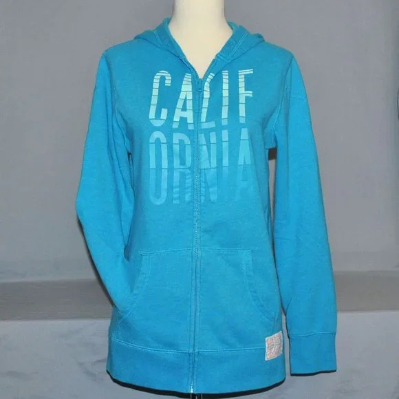 Old Navy Women's Sweatshirt Size Medium Blue Graphic Print Full Zip Hoodie - Picture 1 of 8